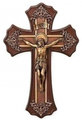 10.25"H Victorian Oak/Gold Style Crucifix